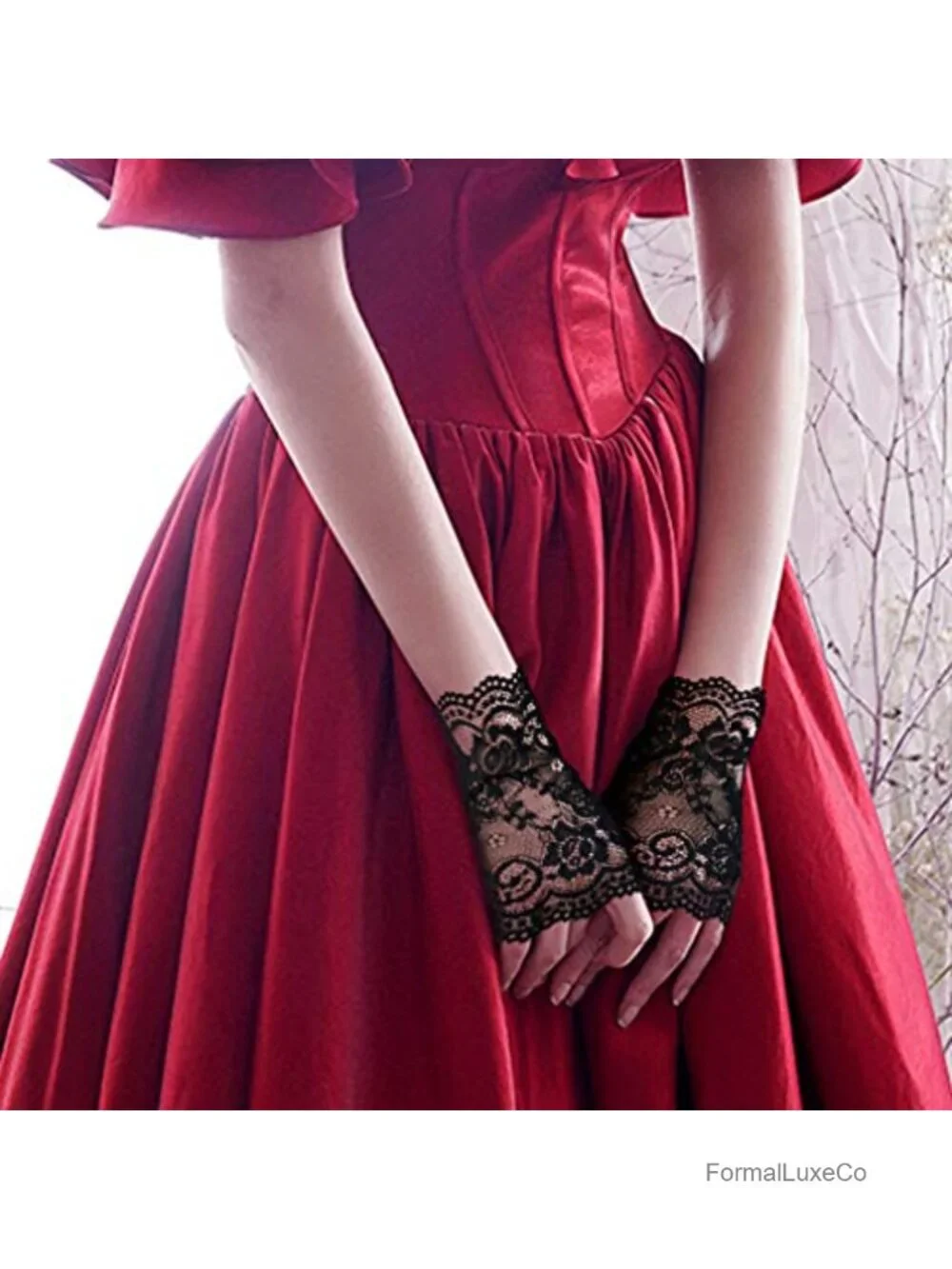 2 Pairs Women's Lace Fingerless Gloves Floral for Wedding Prom Party Accessories